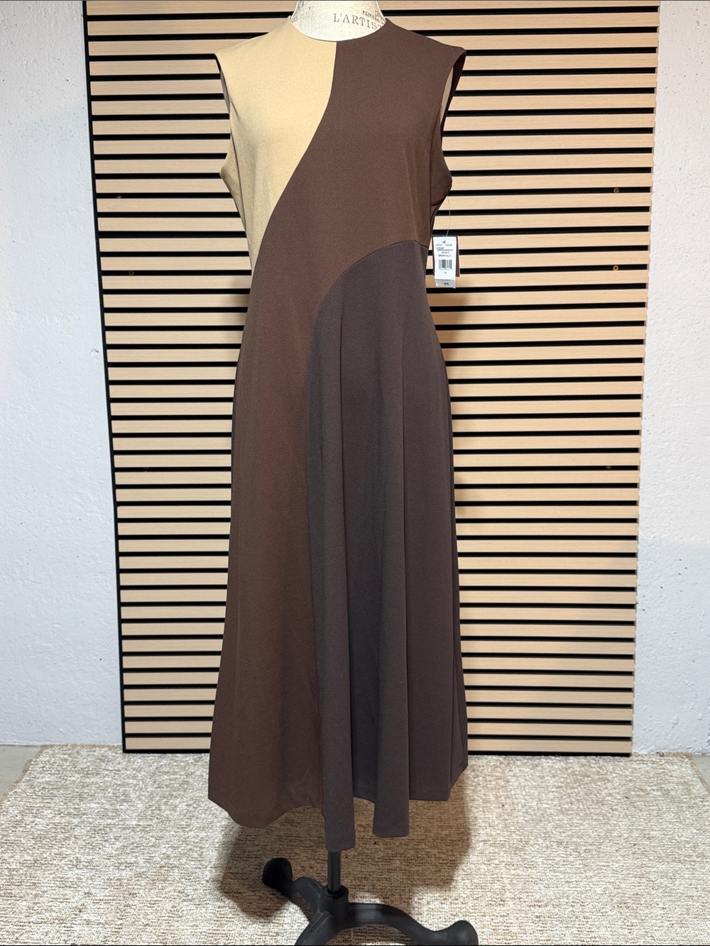 Sleeveless Brown and Cream Colorblock Maxi Dress